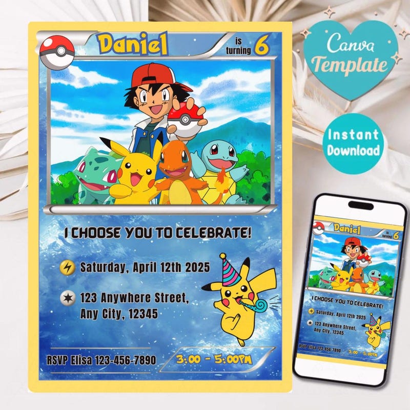 Pokeman Card Template Canva - Etsy UK