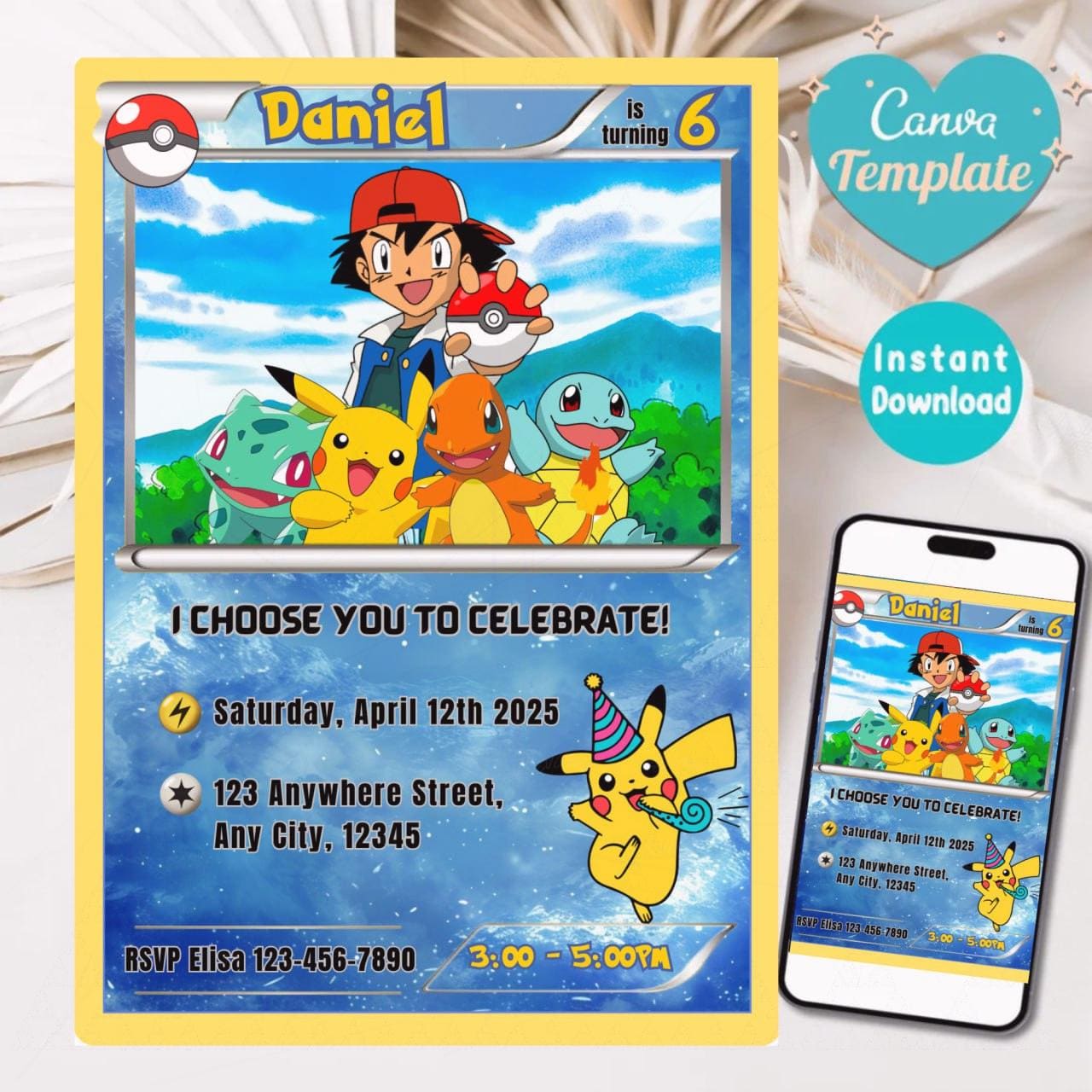 Pokmon Birthday Card, Red Yellow Cartoon Style, Editable Canva Invitation for Kids Party, Pikachu Theme, Instant Digital File - Etsy Pokmon Birthday Card, Red Yellow Cartoon Style, Editable Canva Invitation for Kids Party, Pikachu Theme, Instant Digital File - Etsy
