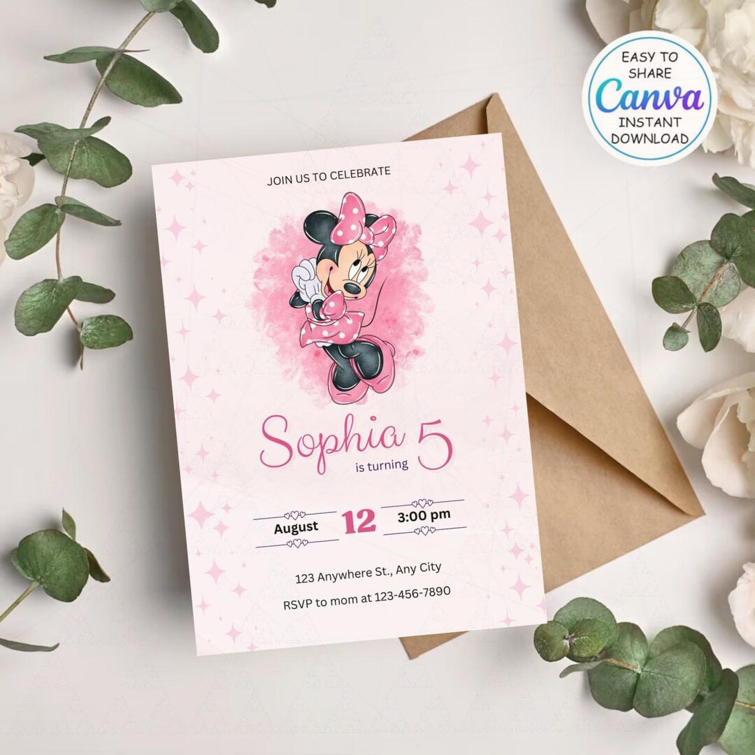 Editable Minnie Mouse Birthday Invitation - Etsy