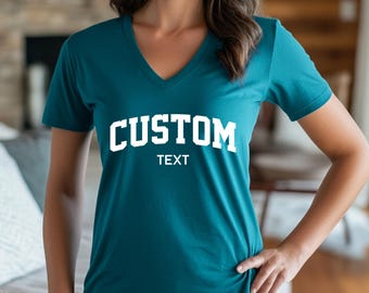 Custom Text V-Neck Shirt: Personalized Logo Outfit, Small Business Apparel