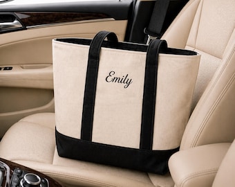 Borsa tote personalizzata con nome, borsa tote in tela ricamata, borsa tote con cerniera personalizzata, borsa estetica minimalista, idea regalo, regalo personalizzato, borsa personalizzata