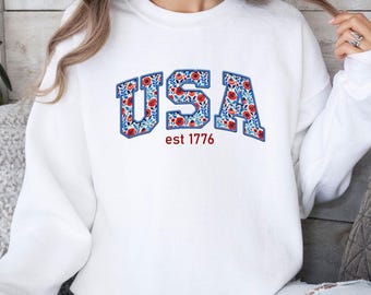 Floral USA 1776 PNG: 4th of July Sublimation Design (Digital Download)