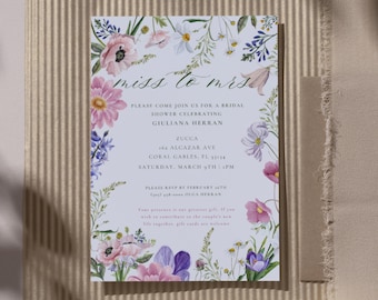 Miss to Mrs Bridal Shower Invitation: Pink & Purple Floral (Digital Download Template 5x7)