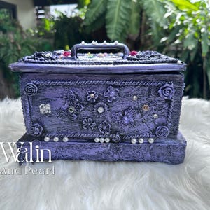 Violet Secret: OOAK Vintage Jewelry Box with Tissue Texture