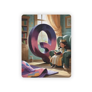 Rompecabezas de la letra Q: divertido rompecabezas de aprendizaje del alfabeto para niños y arte mural para deletrear tu nombre: reina, codorniz, escena de colcha
