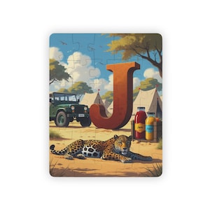 Rompecabezas de la letra J: divertido rompecabezas de aprendizaje del alfabeto para niños y arte mural para deletrear tu nombre (jeep, jaguar, mermelada y jugo)