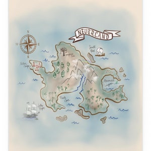 Vertical Neverland Poster, Peter Pan Map, Art Print, Bedroom Decor, Travel Poster, Nursery Wall Decor, Indoor and Outdoor Silk Posters