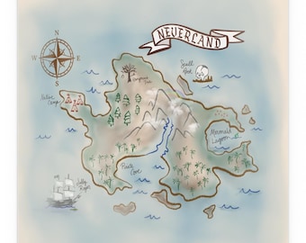Neverland Map Art Print, Peter Pan Poster, Nursery Decor