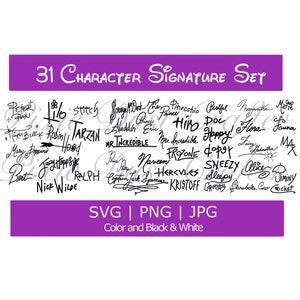 Character Princes, Heroes, and Friends Signature Autograph Set SVG | JPG | PNG | Bundle of 31 Names