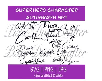 Superhero Character Signature Autograph Set SVG | JPG | PNG | Captain | Panther | Odinson, Character Autographs