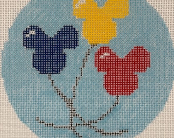 Mouse Ears Balloons Needlepoint Canvas: Hand Painted Beginner Stitch