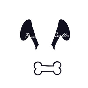 May include: Black silhouette of a dog's ears with a bone underneath.