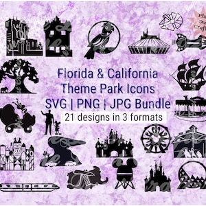 Florida & Kalifornien Freizeitparks Icons Bundle SVG | JPG | PNG für Cricut, Silhouette, Sublimation, Shirts, Becher
