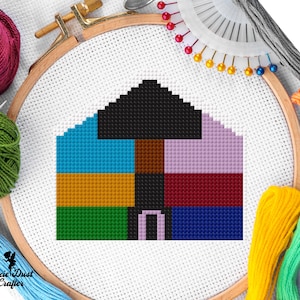 Colorful House Cross Stitch Pattern: Modern Embroidery (Digital PDF)