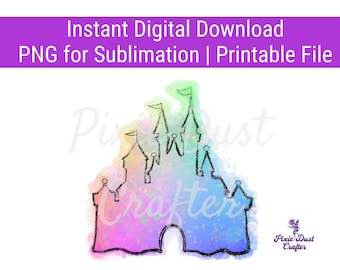 Aquarelle château, magie, royaume de la souris, château de Cendrillon, impression, chemise, transfert par sublimation, PNG, clipart, arc-en-ciel
