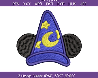 Sorcerer Mouse Hat Machine Embroidery File (PES, HUS, JEF)