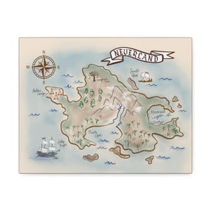 Neverland Canvas, Peter Pan Map, Wall Art Print, Bedroom Decor, Nursery Wall Decor
