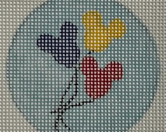 Mouse Ears Balloons Needlepoint Canvas: Hand Painted Beginner Stitch