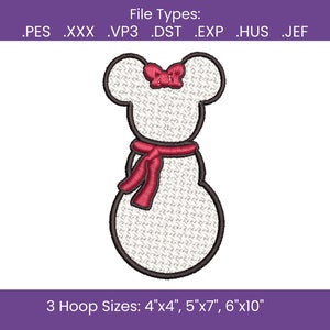 Mouse Snowman Machine Embroidery, Winter Christmas Embroidery File, PES, HUS, JEF