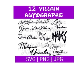 Villain Signature Autograph Set, Character Autographs, SVG | JPG | PNG | Bundle of 12 Names