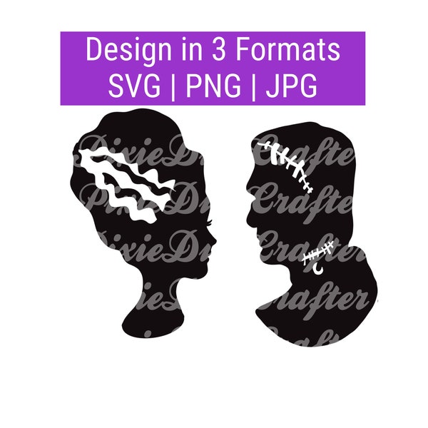 Frankenstein and Bride Silhouettes, Horror, Scary, Monster Halloween Decor, Halloween Wedding, PNG | JPG | SVG