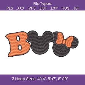 Boo Halloween Machine Embroidery File, Mickey Halloween Embroidery File, PES, HUS, JEF