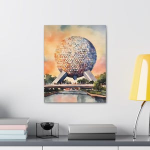 Epcot Watercolor Art Print on Stretched Canvas
