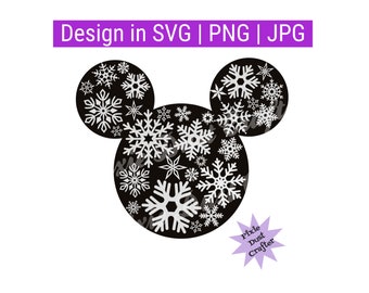 Mouse Christmas Snow Snowflake, Winter Snow, Frozen, SVG / JPG / PNG, Cricut, Silhouette, Sublimation