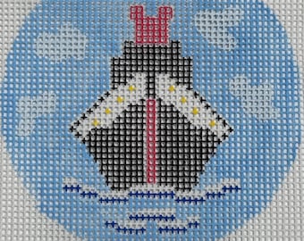 Hand Painted Mouse Cruise Needlepoint Canvas: Beginner Ornament