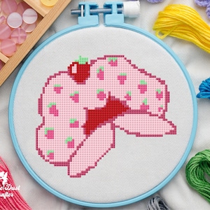 Strawberry Hat Cross Stitch Pattern, Shortcake Embroidery Digital PDF, Instant Download, colorful cross stitch, pdf, diamond art pattern