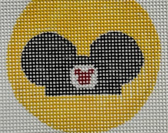 Mouse Ears Hand Painted  Needlepoint Canvas: Beginner Ornament Stitch