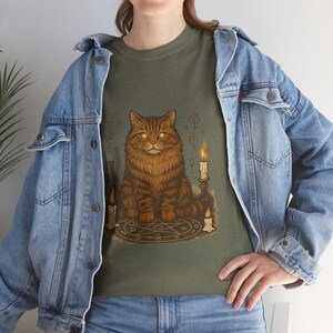 Cat Wicca Unisex Shirt, Vintage Candles Medieval Tee, Witchcraft Retro Top, Occult Symbol Tee, Gothic Pagan Clothing, Mystical Graphic