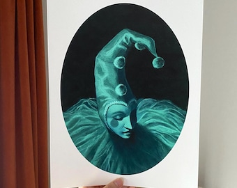 ヴィンテージのサイン入りオリジナル「悲しいピエロ」額装油絵 - Etsy 日本
