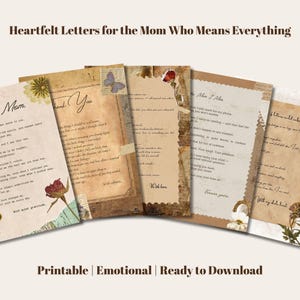 Paquete de cartas imprimibles para el Día de la Madre (Vol. 1): 5 emotivas cartas para mamá / Regalo de descarga instantánea / Notas sentimentales del corazón