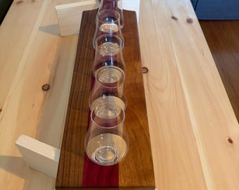Walnut, Cherry & Purpleheart Glencairn Flight Board – Includes 5 Glasses