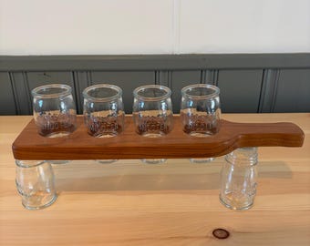Walnut Flight Board with 4 Glasses – Handmade Tasting Paddle