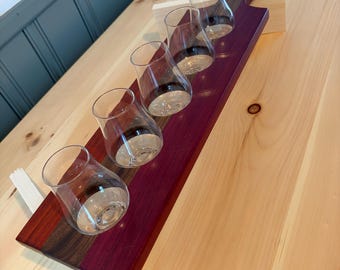 Walnut, Padauk & Purpleheart Glencairn Flight Board – 5 Glass Set