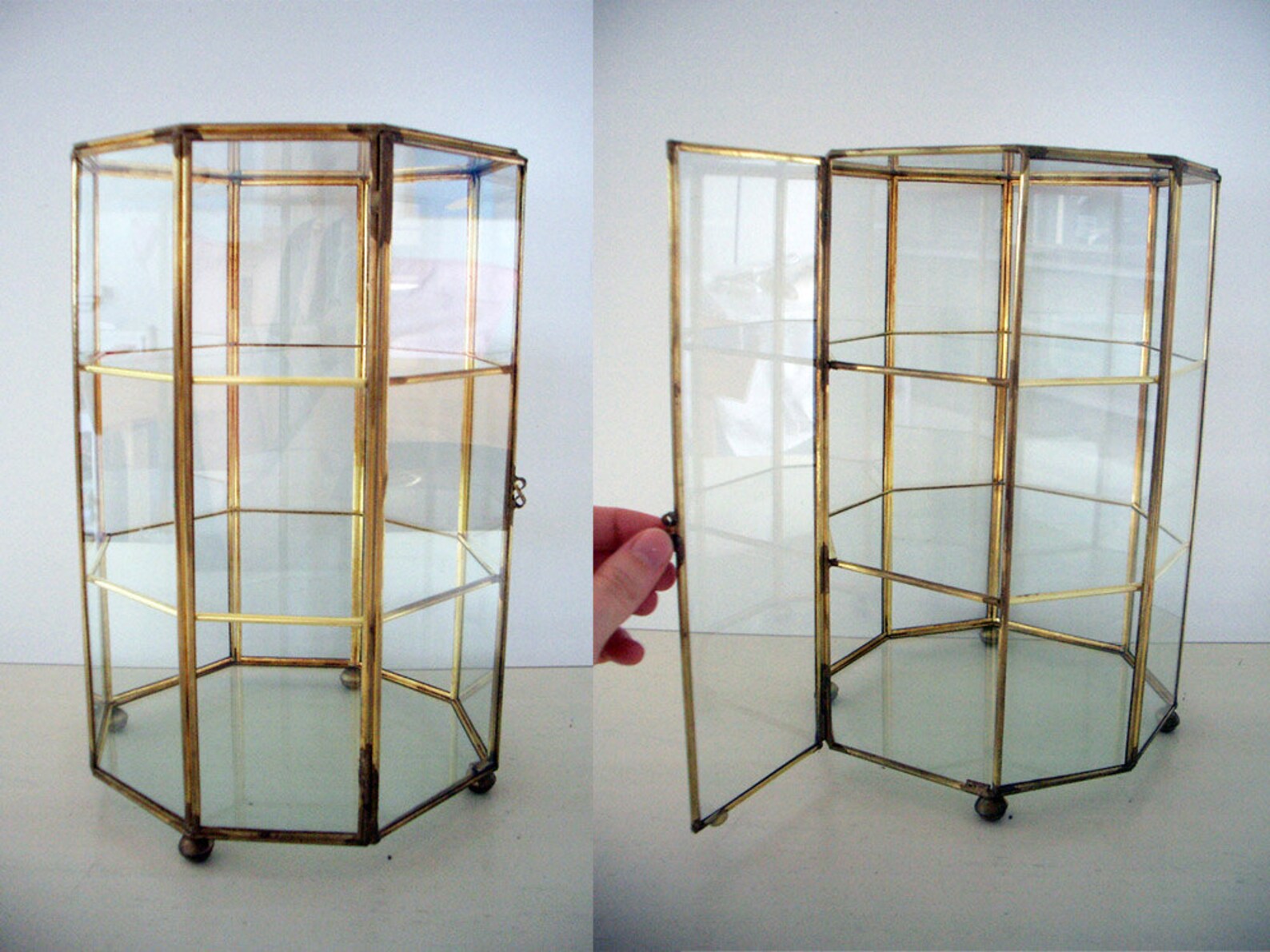 VINTAGE Table Top Glass Curio Case Etsy