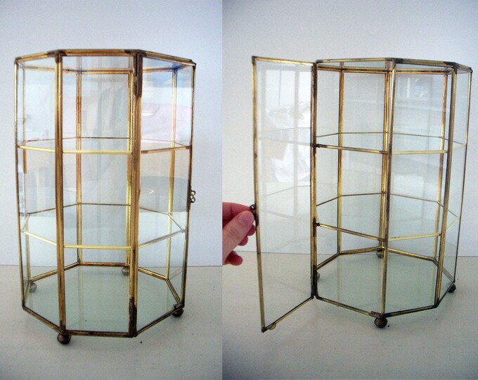 VINTAGE Table Top Glass Curio Case Etsy