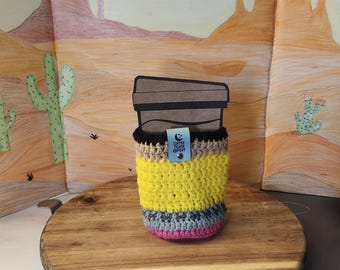 Teacher Life Iced Coffee Coozie | Crochet Cold Cup Cozy | Handmade Gift | Coffee Teach Repeat Tag | Western Style