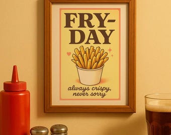 Póster retro de papas fritas "Fry-Day": Impresión divertida para la cocina (descarga digital)