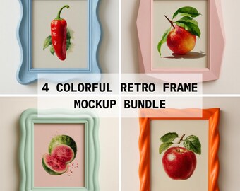 Retro 4x5 Poster Frame Mockup Bundle: Colorful PSD Templates (Digital Product)
