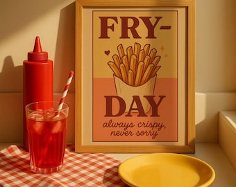 Funny French Fries Poster – Retro Snack Wall Art for Kitchen Decor, Digital Food Download