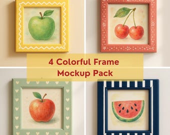 Playful Square Frame Mockup Bundle, Retro Wall Display (PSD)