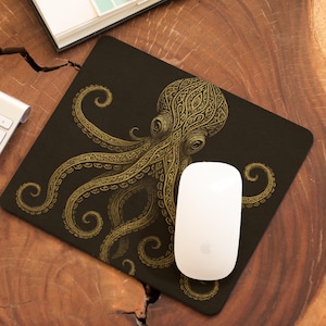 Elegant Octopus Mouse Pad, Artistic Desk Accessory, Unique Gift for Home Office, Nautical Decor, Sea Creature Lover, Kraken Tribal
