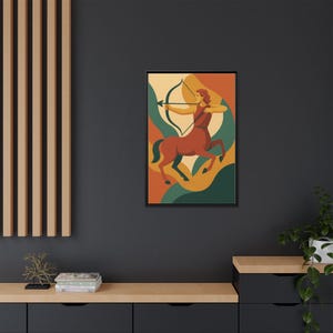 Canvas Print, Sagittarius Zodiac Midcentury Modern Style Framed Wall Art, Home Decor, Astrology Gift, Horoscope Sign Print, Retro Design