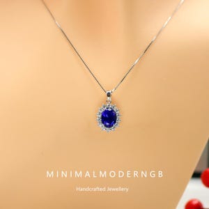 Sapphire Necklace Sterling Silver - Sapphire Pendant September Birthstone Necklace - Sapphire Anniversary Gift