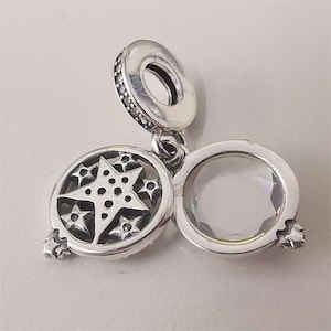 pandora 925 sterling silver, magnified star double dangle charm pendant