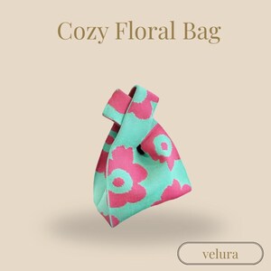 Sac Cozy Floral – Motif fleuri rose sur fond bleu | Élégance romantique et douce