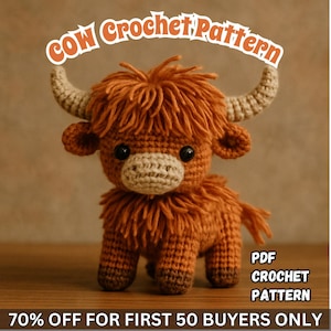 Amigurumi Highland Cow Crochet Pattern, Scottish Highland Cow Stuffed Plush Pattern, PDF Amigurumi Crochet Pattern, (Digital download).